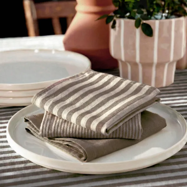 Set di 3 tovaglioli in garza di cotone (40 x 40 cm) Ga�a righe Marrone
