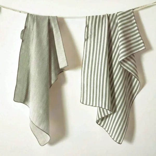 Lot de 2 essuie-mains gaze de coton (50 x 70 cm) Ga�a rayure Vert romarin