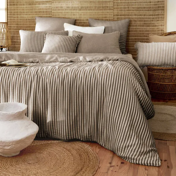 Copripiumino garza di cotone (280 x 240 cm) Ga�a righe Marrone