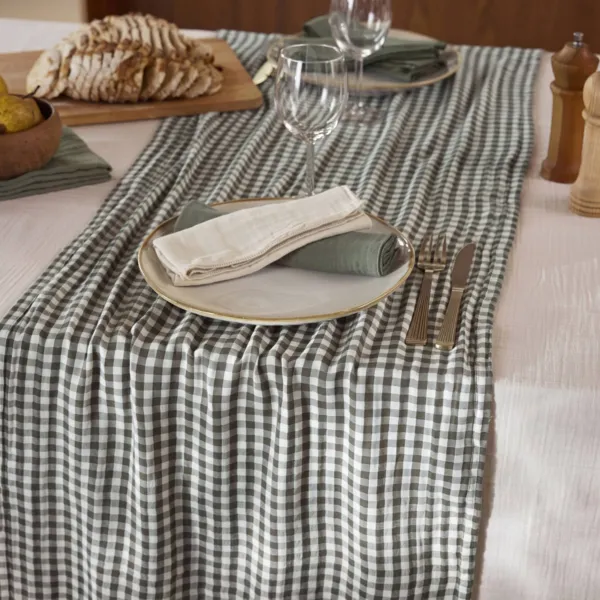 Bomuldsgaze bordl�ber (50 x 150 cm) Ga�a vichy Rosmarin gr�n