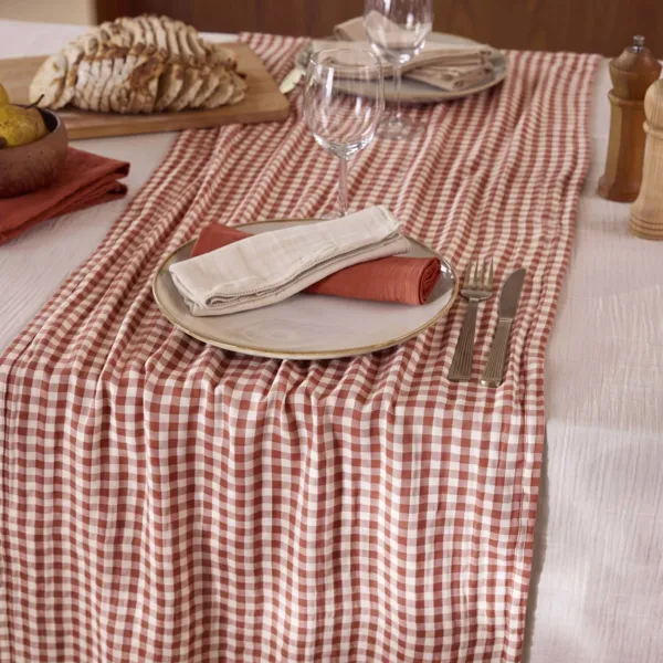 Bomuldsgaze bordl�ber (50 x 150 cm) Ga�a vichy Terracotta