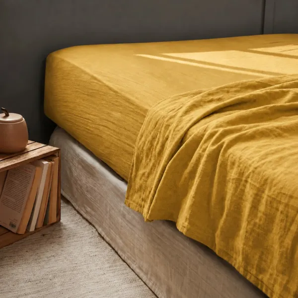 Drap plat gaze de coton (240 x 300 cm) Gaïa Jaune safran