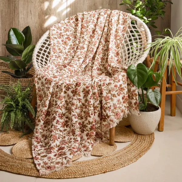 Plaid gaze de coton (130 x 160 cm) Ga�a dahlia Camel 