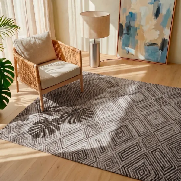 Rechthoekig vloerkleed van gerecycleerd getuft materiaal (140 x 200 cm) Shelton Grijs
