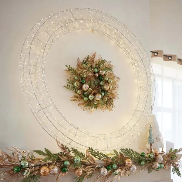 Couronne de No�l G�ante lumineuse Micro 1800 LED (D116 cm) �clats Argent et blanc chaud