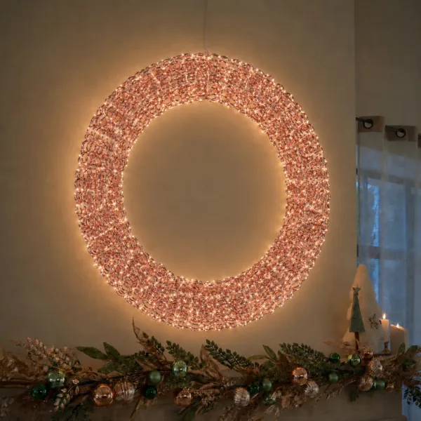 Ghirlanda natalizia luminosa 800 LED (D88 cm) Veglione Flash Rame rosa e bianco caldo