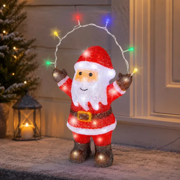 Père Noël lumineux avec guirlande 50 LED (H46 cm) Emilien effet flash Multicolore