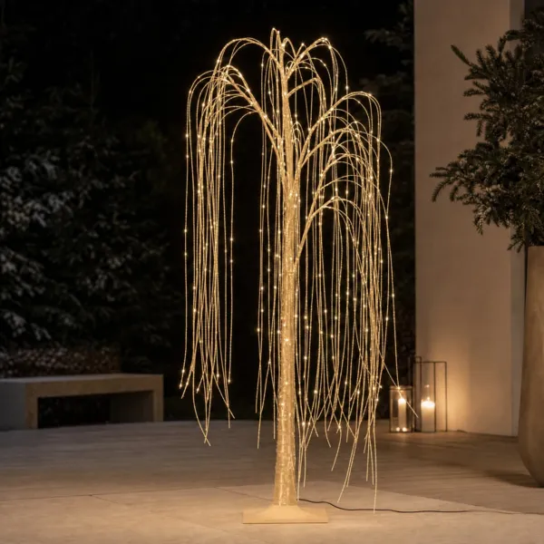Albero luminoso 220 LED (H150 cm) Salice piangente Effetto screpolato Oro