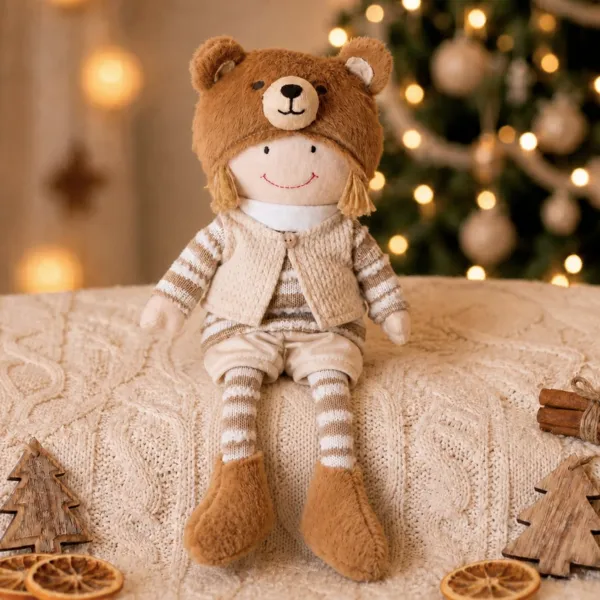 Bambola ragazzo gambe morbide (H44 cm) Casimir e berretto orso Beige