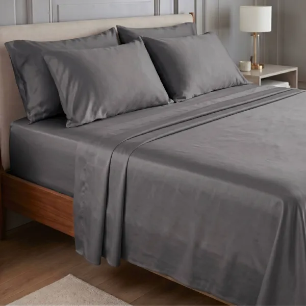 Lenzuolo sopra in satin di bamb� (270 x 300 cm) Sienna Grigio granito