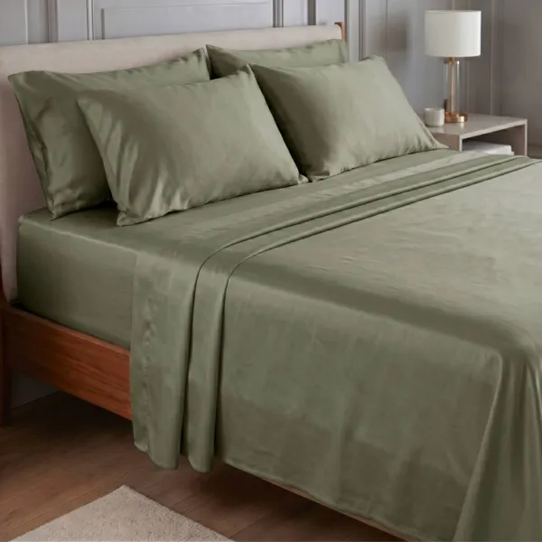 Lenzuolo sopra in satin di bamb� (270 x 300 cm) Sienna Verde rosmarino