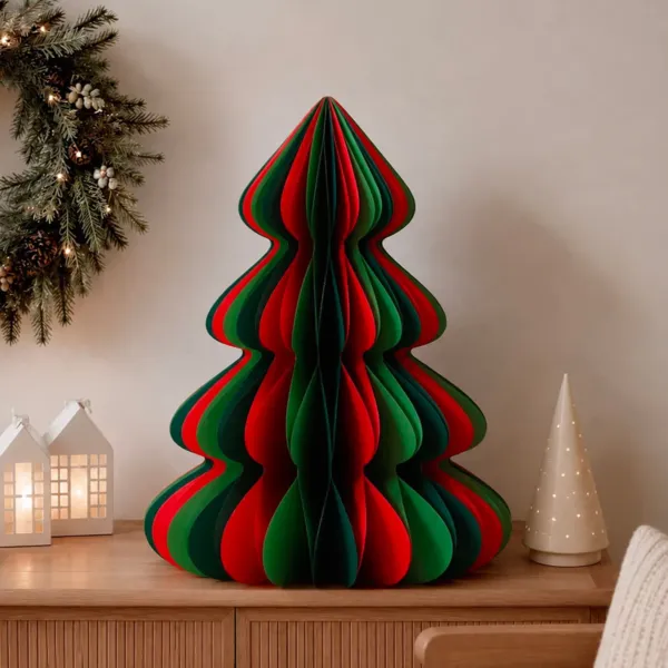 Sapin papier � poser (H60 cm) Fermeture Magn�tique Vert et rouge