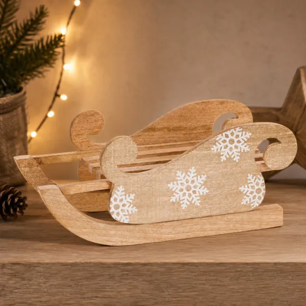 Slitta in legno (32 x H18 cm) Fiocchi di Natale Naturale