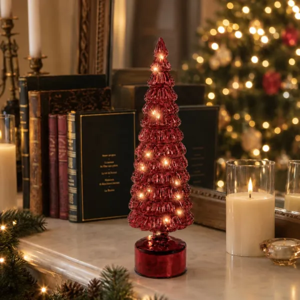 Albero luminoso rotante in vetro 20 LED (H39 cm) Effetto flash eterno Rosso