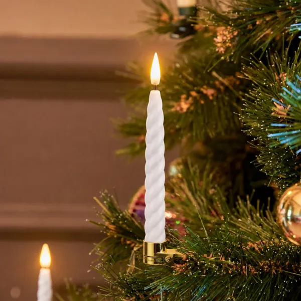 Lote de 10 velas para �rbol con pilas LED (H14 cm) Velada de Navidad Blanco c�lido