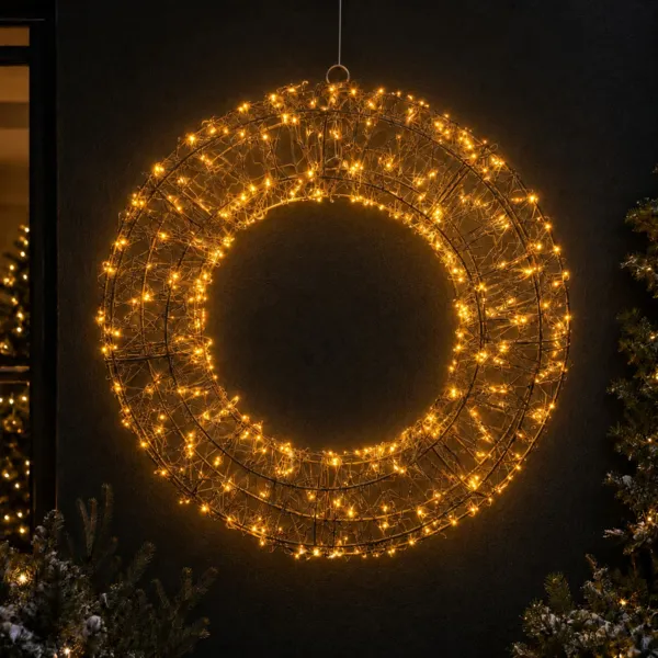 Corona di Natale luminosa 500 micro LED (D38 cm) Star Light Nero e bianco caldo