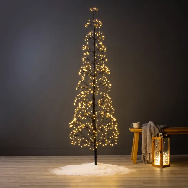 Albero luminoso 624 LED (H150 cm) Abete Polare Nero e bianco caldo dorato