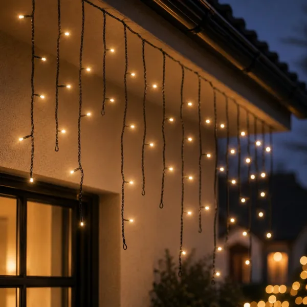 Lichtgevende ijspegel 50 m 1485 LED zwarte kabel Stars Warm wit