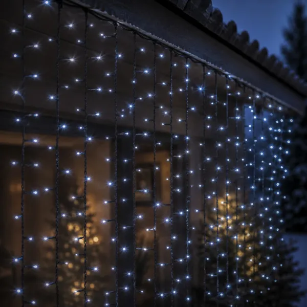 Lichtervorhang Batteriebetrieben H1,50 m L1 m Kaltwei� 150 LEDs