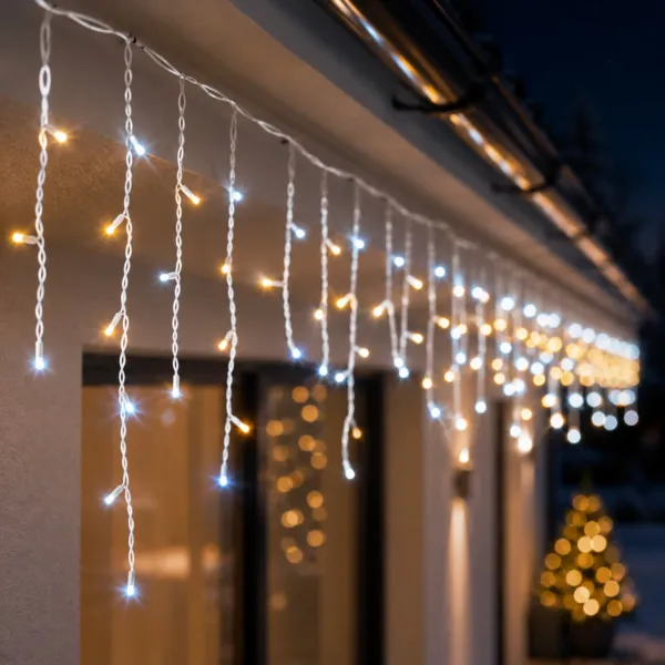 Stalattite luminosa collegabile 3,60 m 96 LED cavo bianco Pro-lights Flash Bianco caldo e freddo