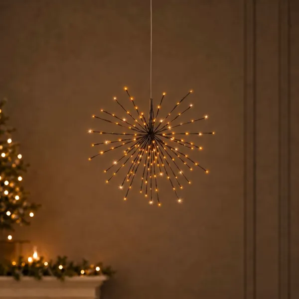 L�mpara colgante luminosa 60 LED (D45 cm) Estrella polar Flash Negro y blanco c�lido