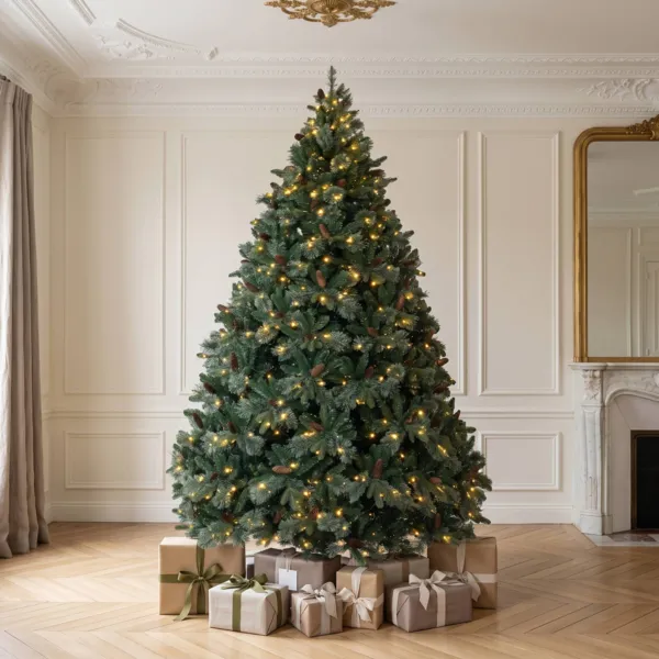 Sapin artificiel de No�l lumineux 730 LED (H270 cm) Washington Vert et blanc chaud