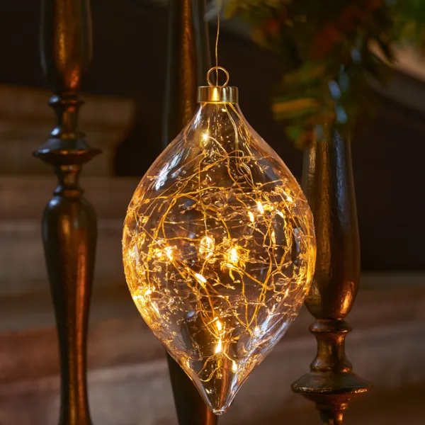 Batteriebetriebene Leuchte mit Blitz-Effekt (D12,5 cm) Weihnachts-Tropfen Gold und warmwei�