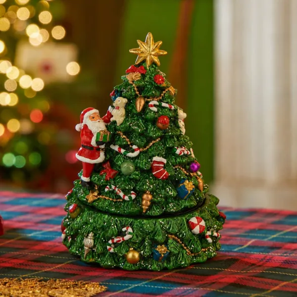 Caja de m�sica animada (H16 cm) �rbol de Navidad y Pap� Noel
