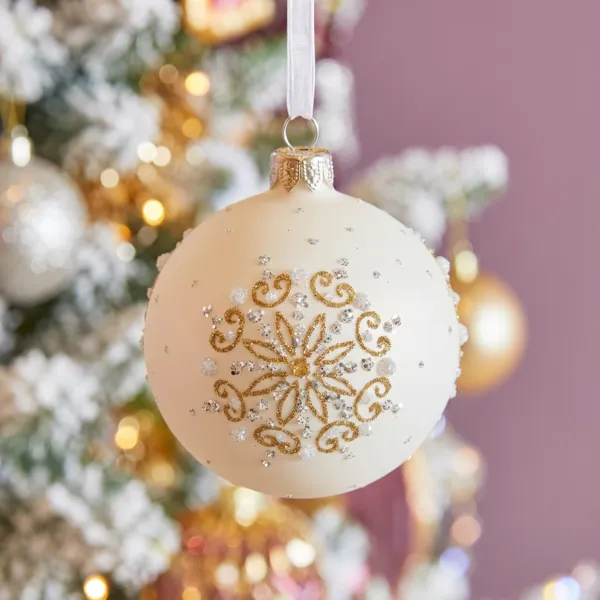 Lote de 6 bolas de Navidad de vidrio (D80 mm) Perla Bot�nica Blanco lana