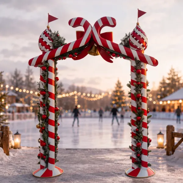 Arco natalizio decorativo gigante in metallo (H270 cm) Porta del Polo Nord Rosso e bianco