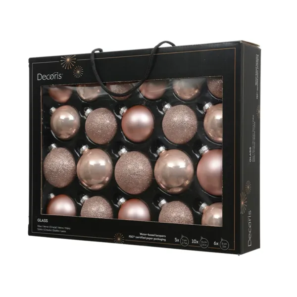 Set di 21 palline di Natale in vetro assortite Cristallo Rosa cipria
