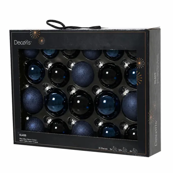 Lote de 21 bolas de Navidad de vidrio surtidas Cristal  Azul noche