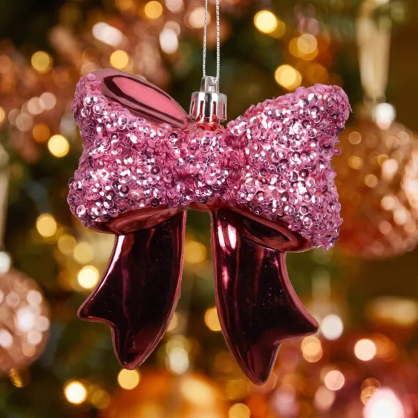 Sospensione natalizia (H9,8 cm) Fiocco glitterato Rosa