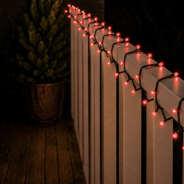 Catena luminosa 16 m 750 LED cavo nero Ciliegia Rosso