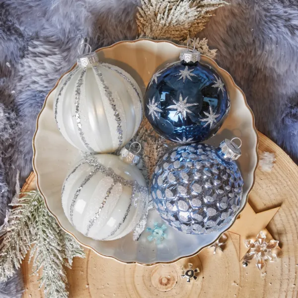 Set di 12 palline di natale in vetro (D80 mm) Majesty Bianco e blu notte