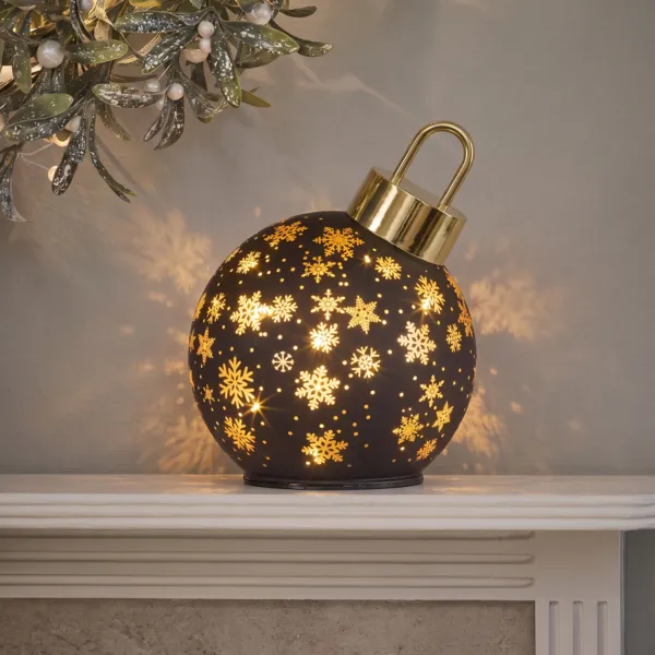 Palla luminosa rotante in vetro 15 LED (D14 cm) Notte stellata Grigio e oro