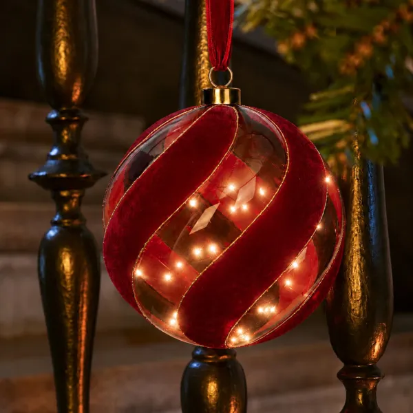 Addobbo natalizio luminoso da appendere con pile 40 LED (D20 cm) Sfera di Venezia Rossa