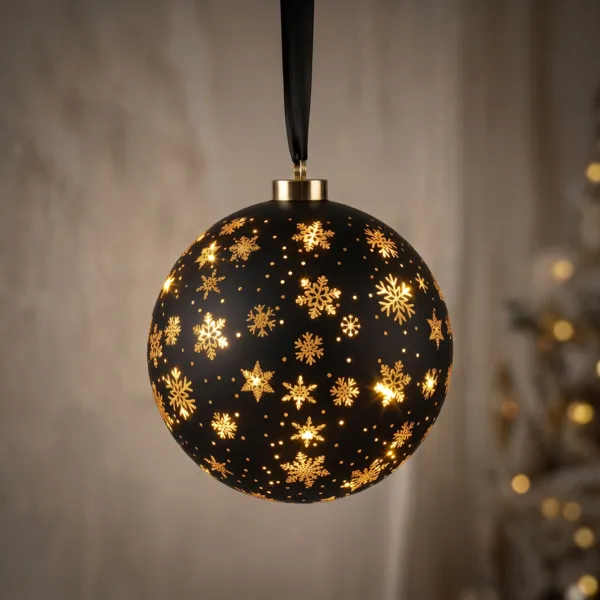 Sospensione luminosa a pile 20 LED (D19 cm) Fiocchi e stelle Nero