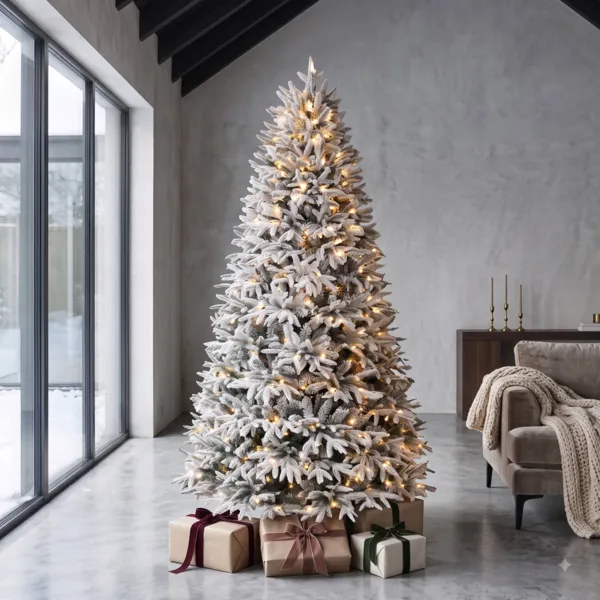 Albero di Natale artificiale luminoso 490 LED (H210 cm) Lucania Verde innevato e bianco caldo