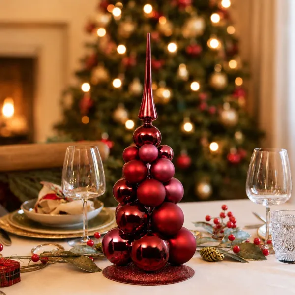 Decoratieve tafelboom (H32 cm) Bordeaux kerstballen