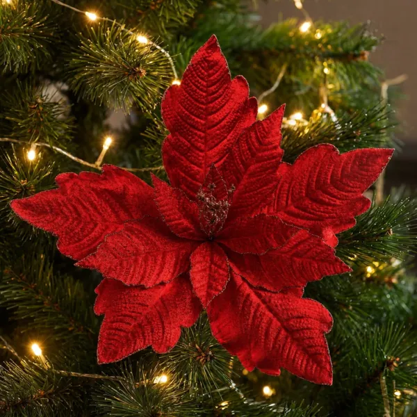Stella di Natale su gambo in velluto (D50 cm) Magia Rossa