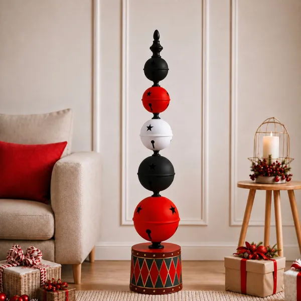 Piramide di Campanelli in metallo (H129 cm) Totem dei Folletti Rosso e nero