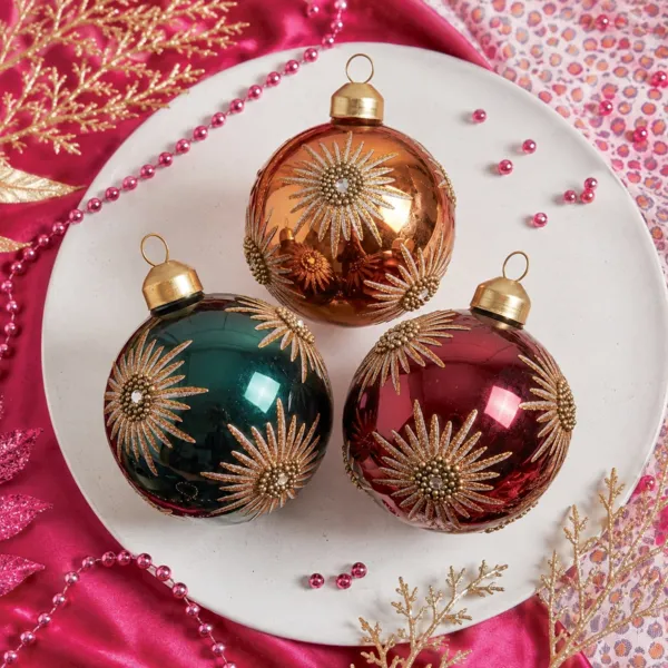 Set di 12 palline di natale in vetro (D80 mm) Ast�ria Smeraldo, rosa e cognac