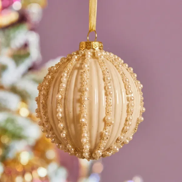 Set di 3 palline di natale in vetro (D80 mm) Effetto screpolato Perla Bianco lana