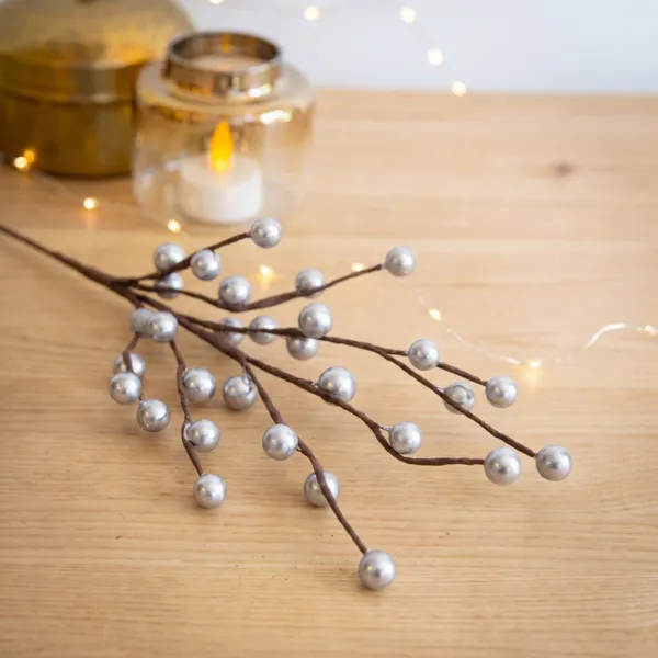 Branche de baies laquées (26 cm) Glace d'argent