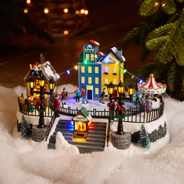 Villaggio di Natale luminoso animato e musicale (H22 cm) La pista di pattinaggio di Natale