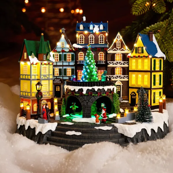 Villaggio di Natale luminoso animato e musicale (H32 cm) Borgo festivo e albero luminoso