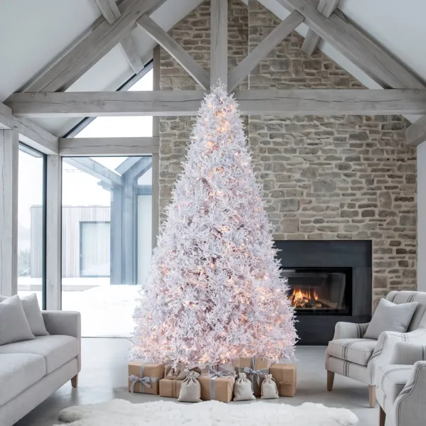 Albero di Natale artificiale luminoso 600 LED (H240 cm) Manaslu Bianco e bianco caldo