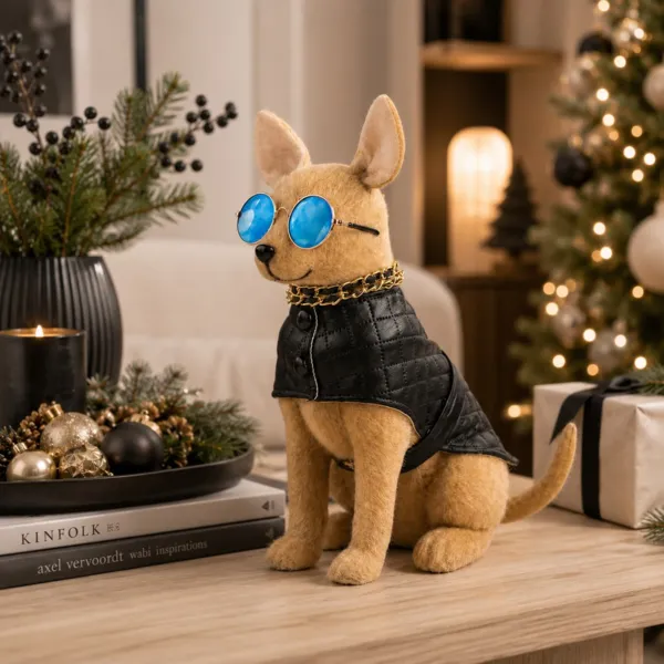 Perro de Navidad de cuero (H28 cm) Brandon el americano Marr�n claro