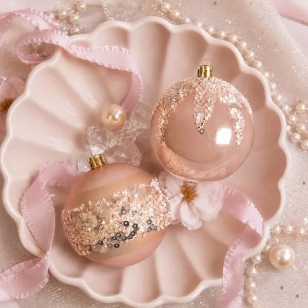 Set di 12 Palline di Natale (D80 mm) Glitter Argento Rosa